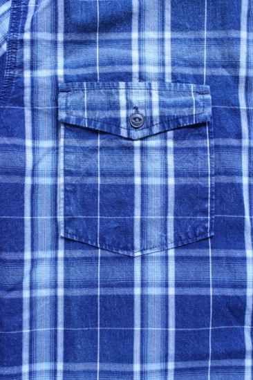 最新款式蓝色格纹衬衫男士修身短袖网格衬衫