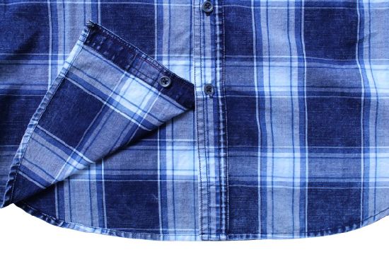 经典设计舒适透气的男士蓝色格子网格短袖衬衫